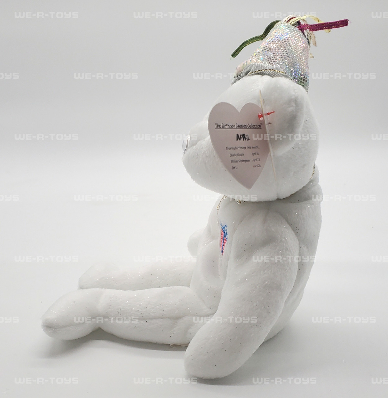 TY Beanie Babies 2002 April White Birthday Collection Bear Plush