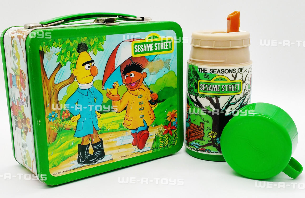 Vintage 1980s Aladdin Sesame Street Muppets Kids Lunchbox Lunch Box w/  Thermos