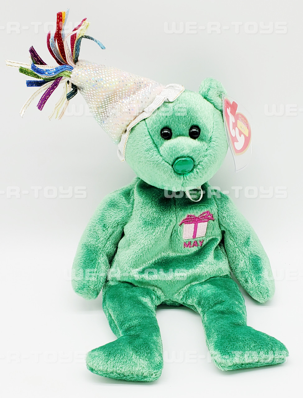 Ty Beanie Baby Birthday Bear May Plush with Party Hat New