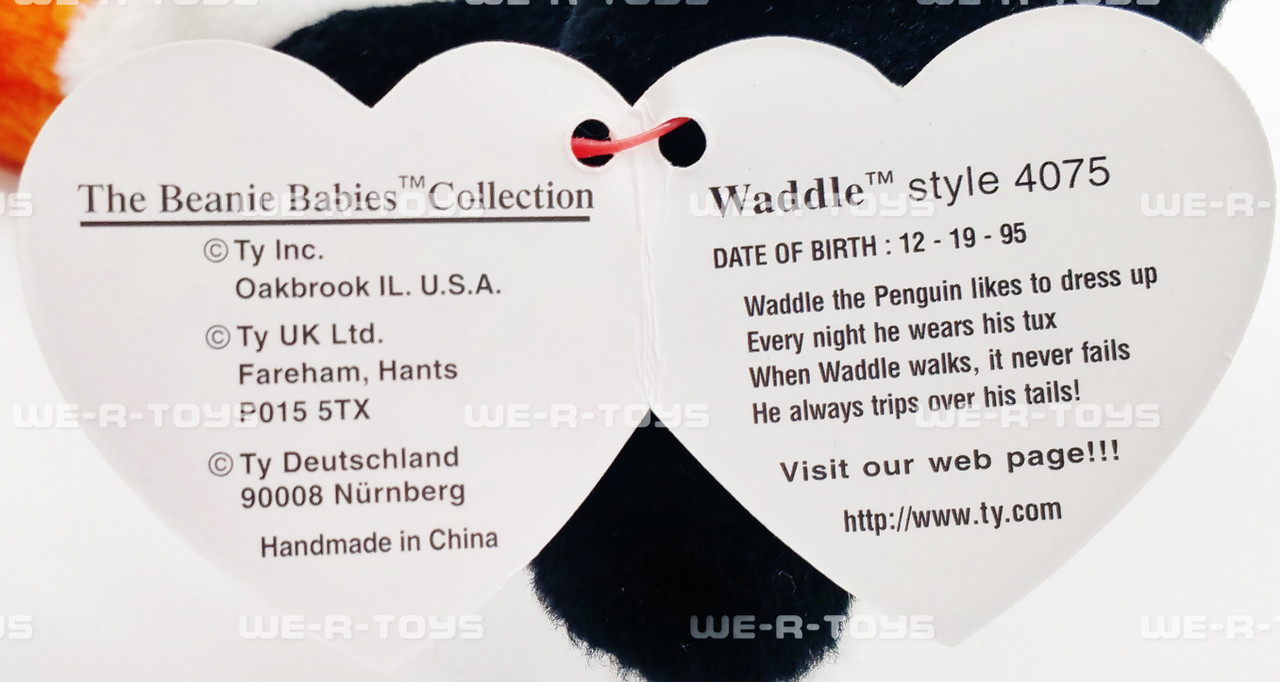Beanie Boo Waddles Tag Ty Beanie Baby Waddle The Penguin Bird