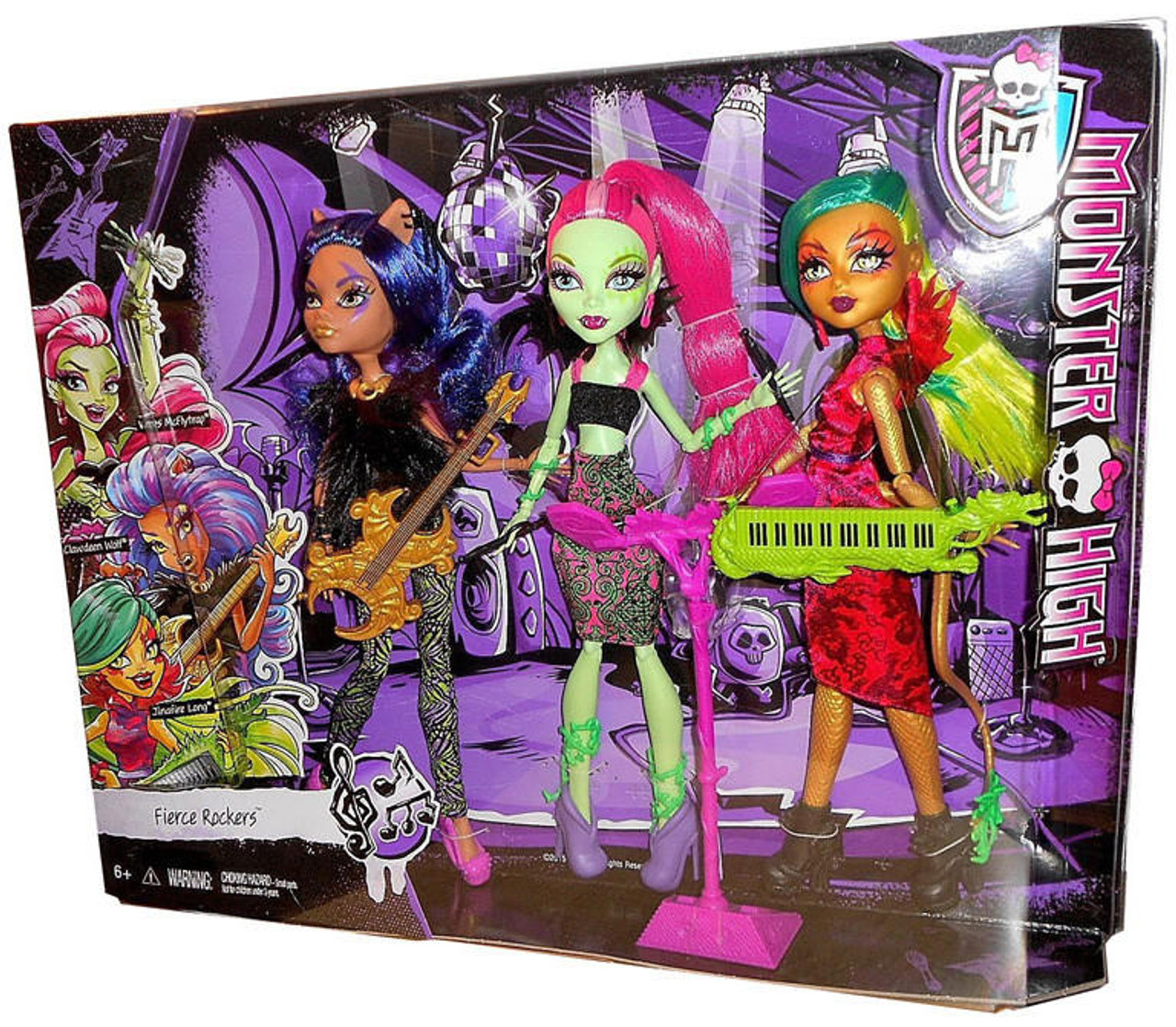 Monster High Fierce Rockers 3 Pack Clawdeen Wolf Jinafire Long Venus  McFlytrap