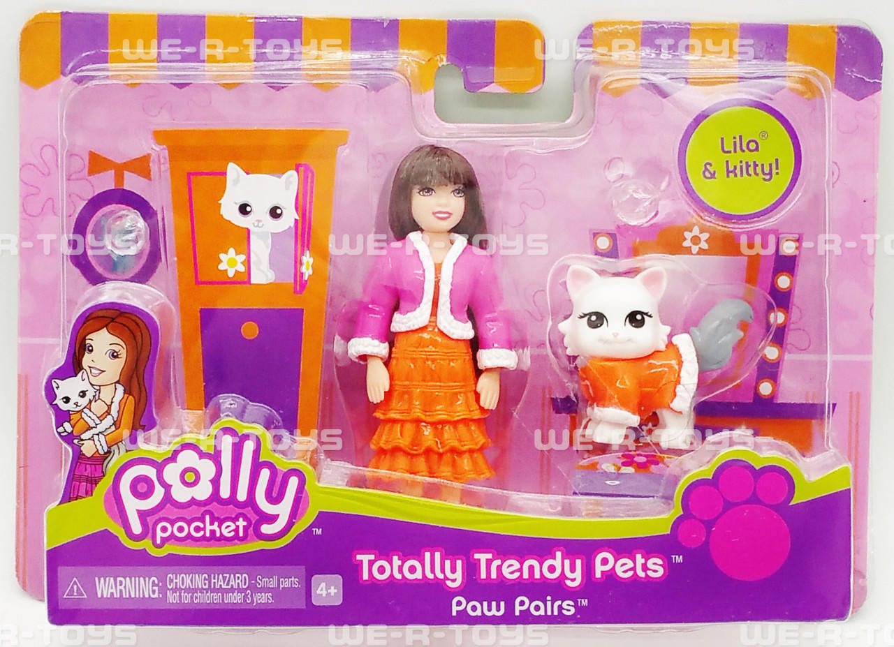 Polly Pocket Totally Trendy Pets Paw Pairs Lila & Kitty Dolls