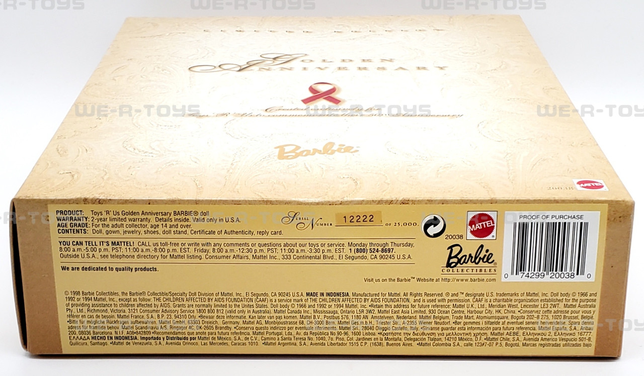 Golden Anniversary Barbie Doll Toys R Us 50th Anniversary Limited