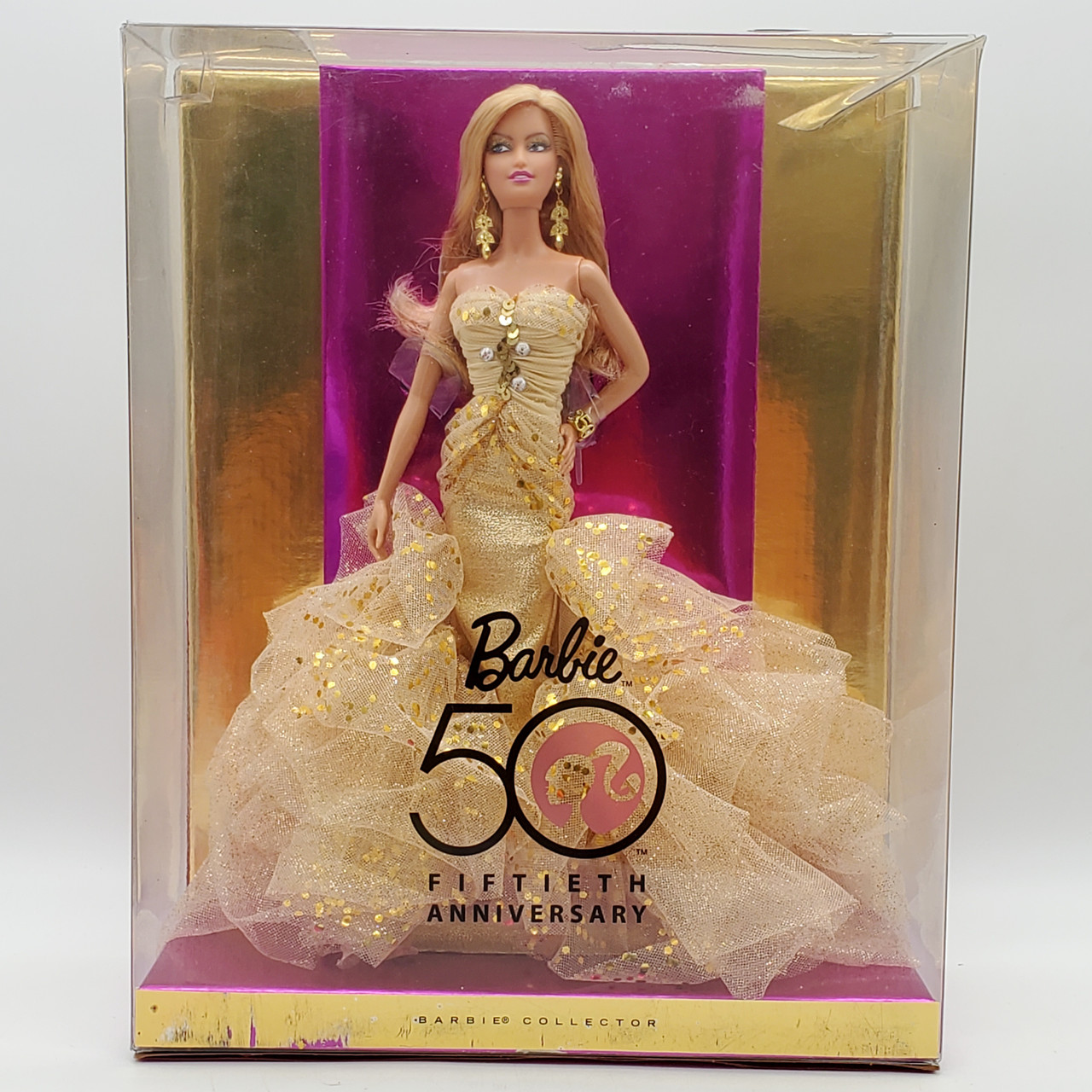 Barbie 50th Anniversary Glamour Blonde Doll Gold Dress 2008 Mattel N4981 NEW - We-R-Toys Barbie 50th Anniversary Glamour Blonde Doll Gold Dress 2008 Mattel N4981 NEW - We-R-Toys
