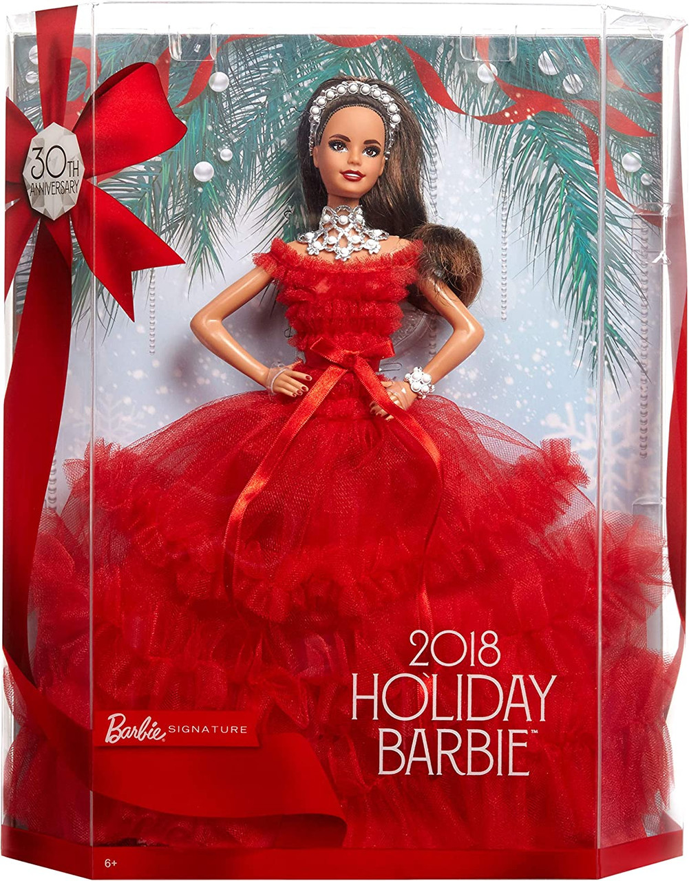 Barbie Signature 2018 Holiday Barbie Doll Brunette Mattel FRN71