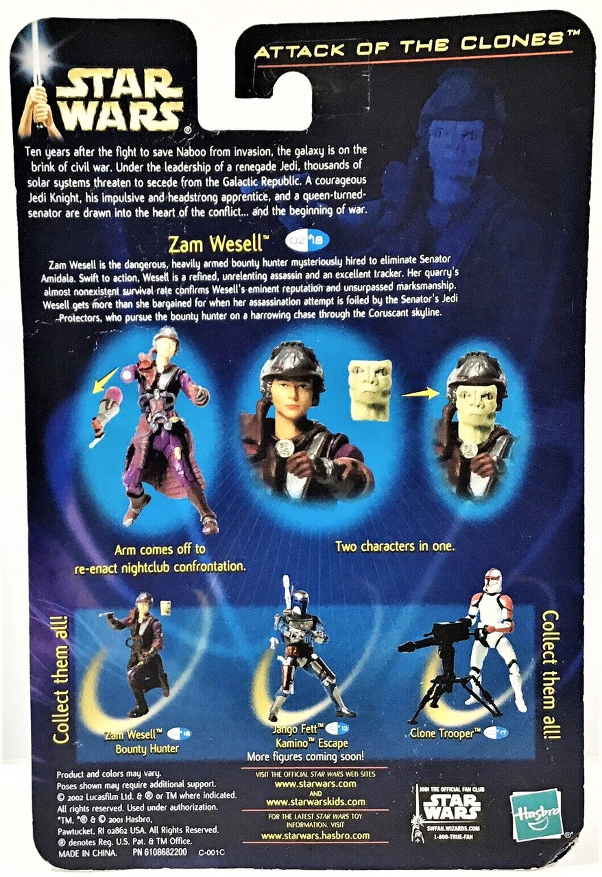 Star Wars Attack of the Clones Zam Wesell Bounty Hunter Action