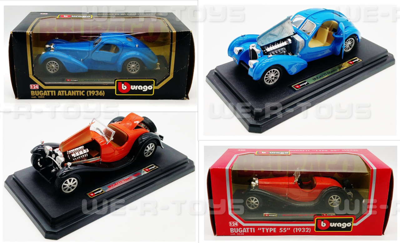 Burago Lot of 2 Die Cast Metal Bugatti Type 55 & Atlantic 1/24