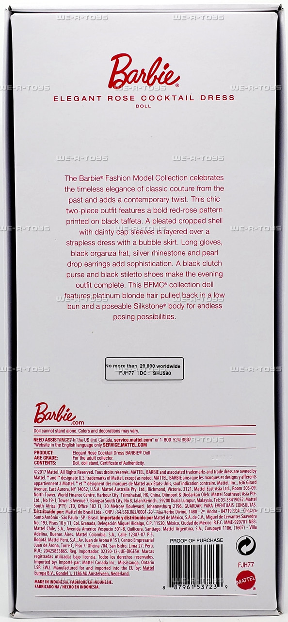 Barbie BFMC Elegant Rose Cocktail Dress Genuine Silkstone Doll 2017 Mattel FJH77 - We-R-Toys Barbie BFMC Elegant Rose Cocktail Dress Genuine Silkstone Doll 2017 Mattel FJH77 - We-R-Toys