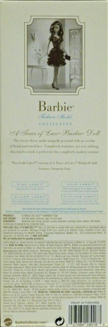 A Trace of Lace Barbie Brunette Silkstone Doll Gold Label BFMC