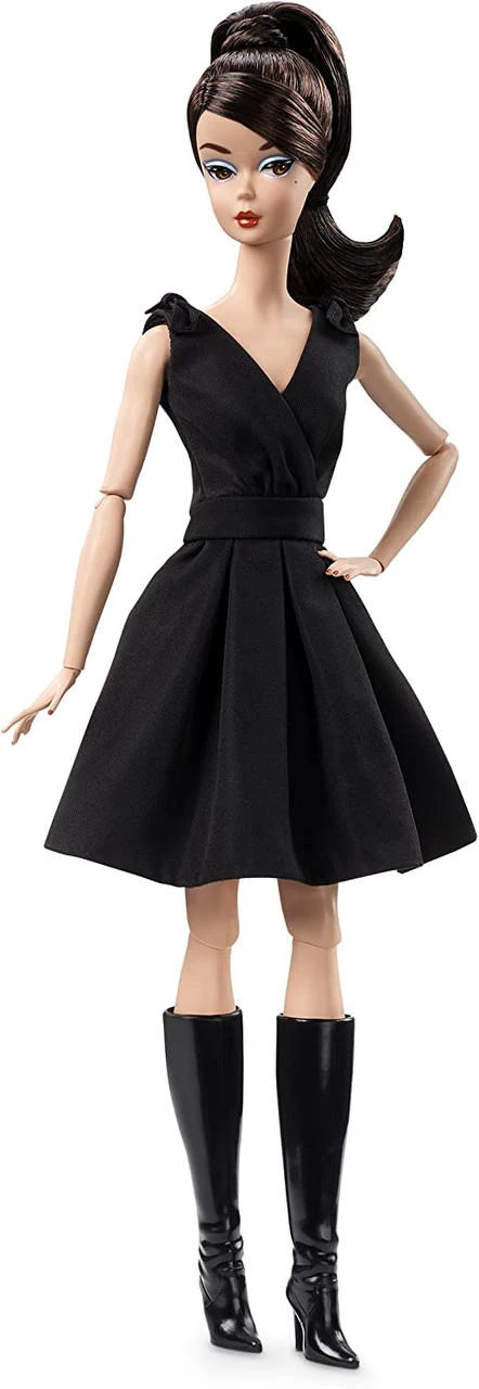 barbie wearing black dress Amazon.com: Barbie Basics Model 01 Collector Doll with Brunette Hair, Black Mini Dress & Shoes, Universal-fit Fashions, Posable Body & Swappable Doll Head : Toys & Games