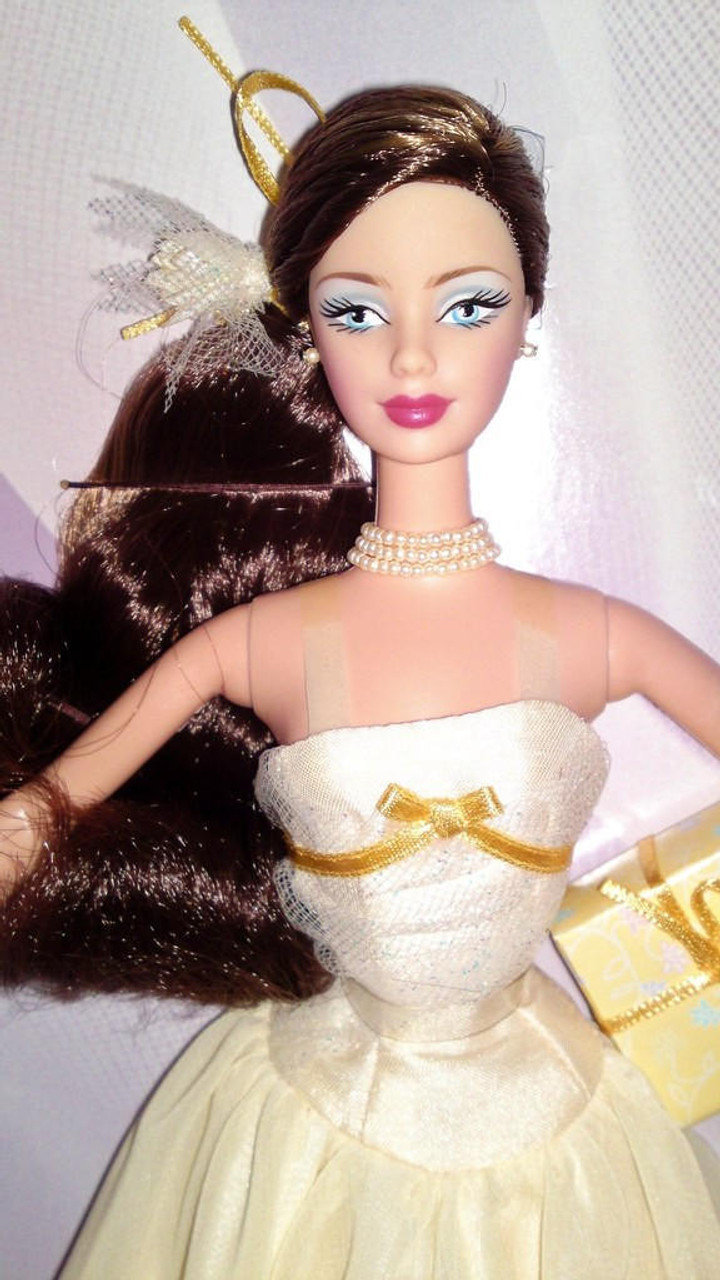 Birthday Wishes Yellow Dress Brunette Barbie Doll 2003 Mattel #B9786