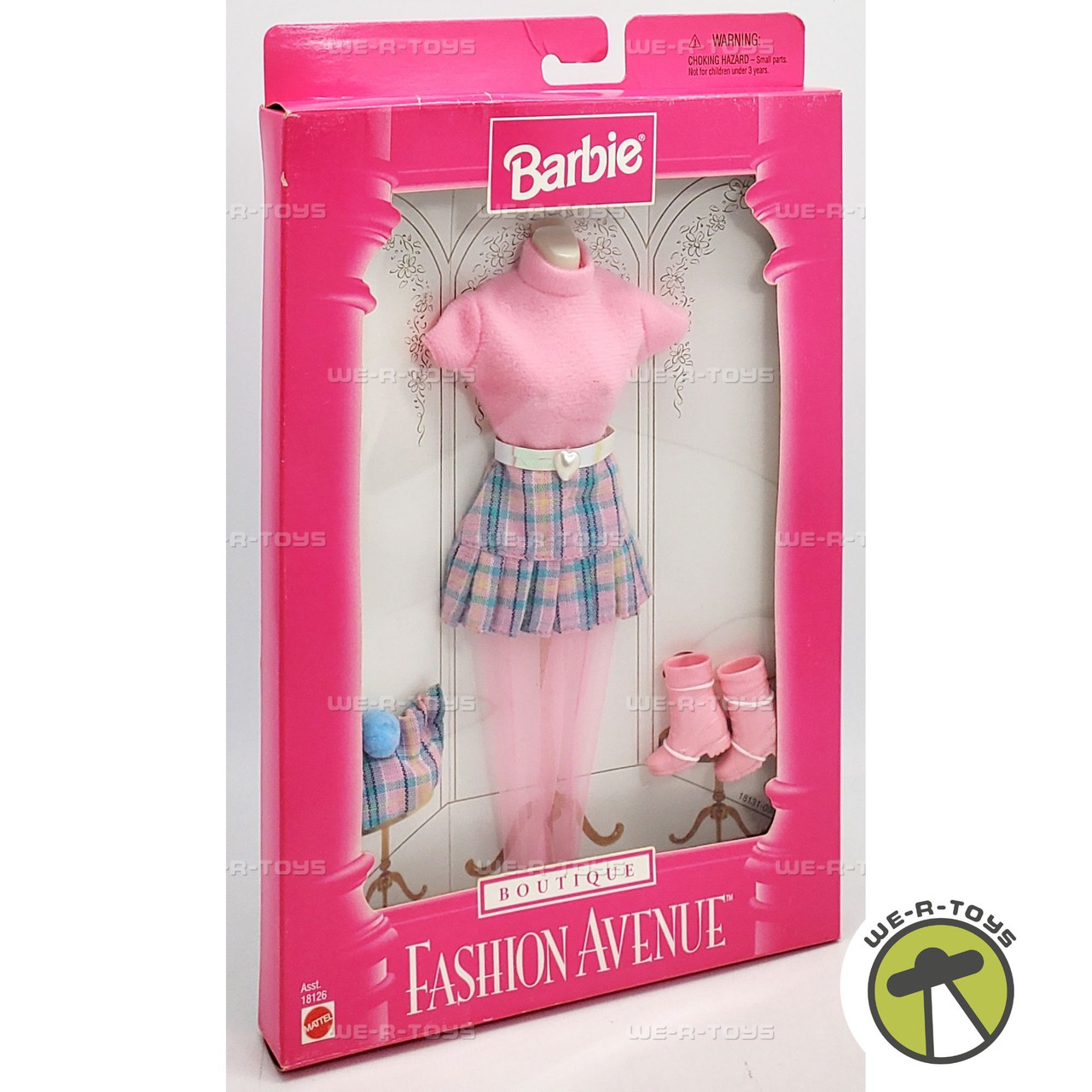 Barbie Fashion Avenue Boutique 18126 Pink Top & Plaid Skirt and Hat Outfit  - We-R-Toys