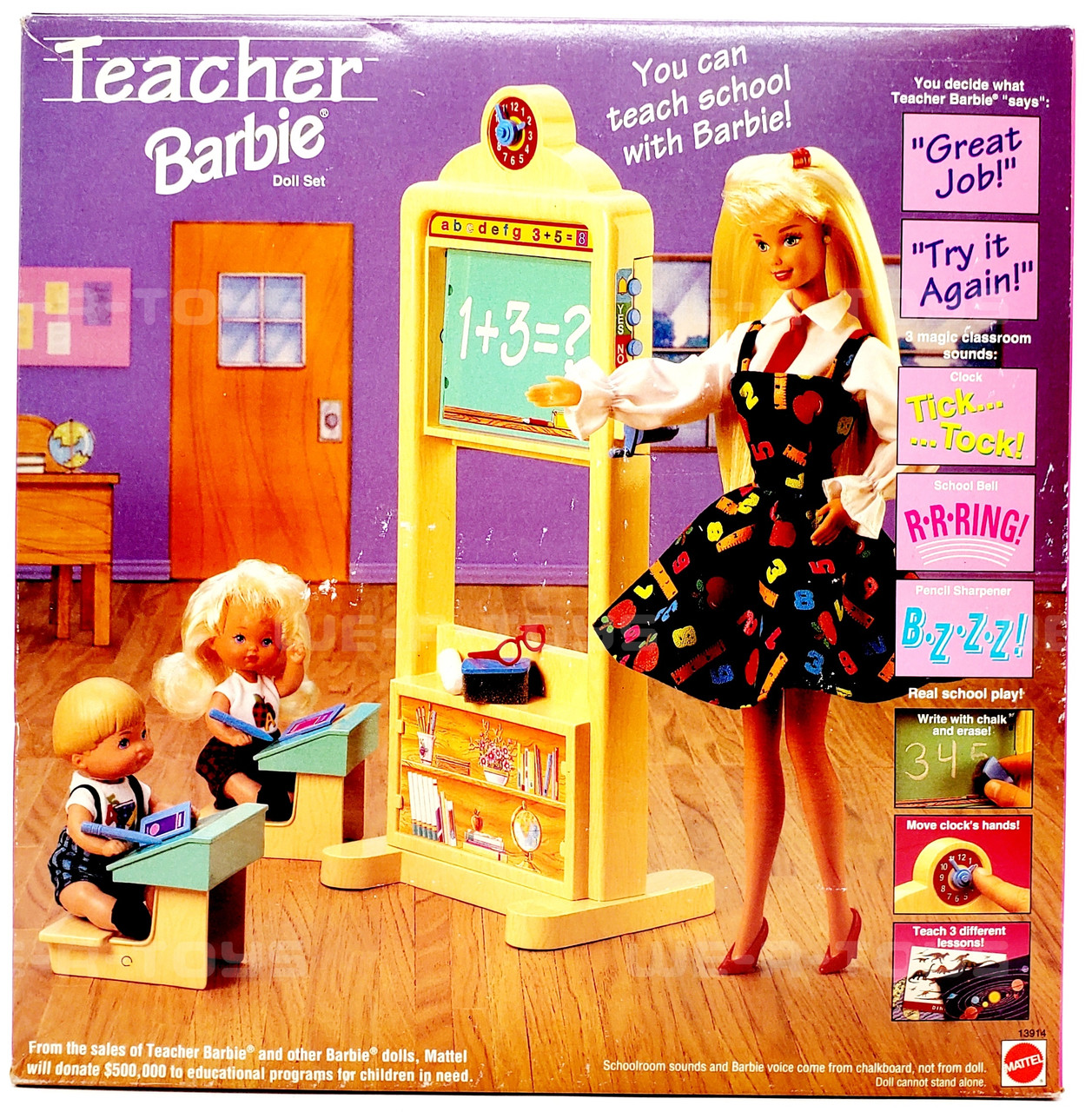 Barbie Teacher Doll Set Blonde Hair Girl Brunette Hair Boy 1995 Mattel 13914