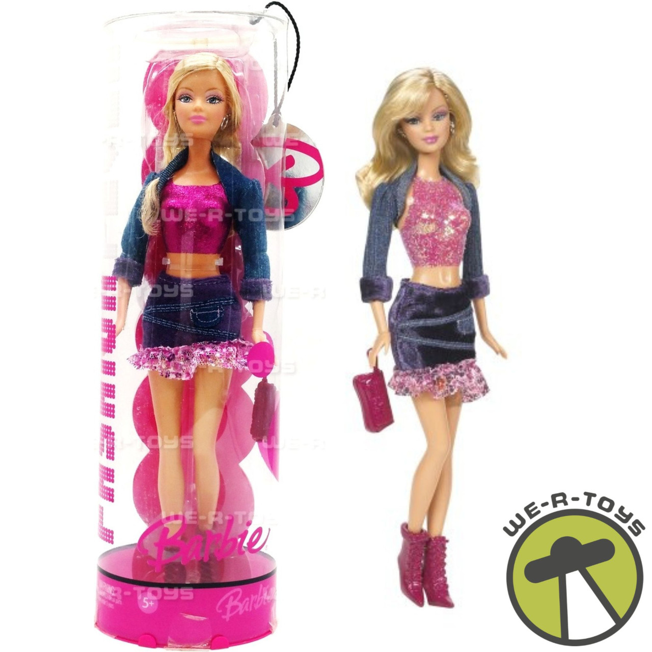 Barbie Fashion Fever Doll In Tube Hot Purple Metallic Crop Top 