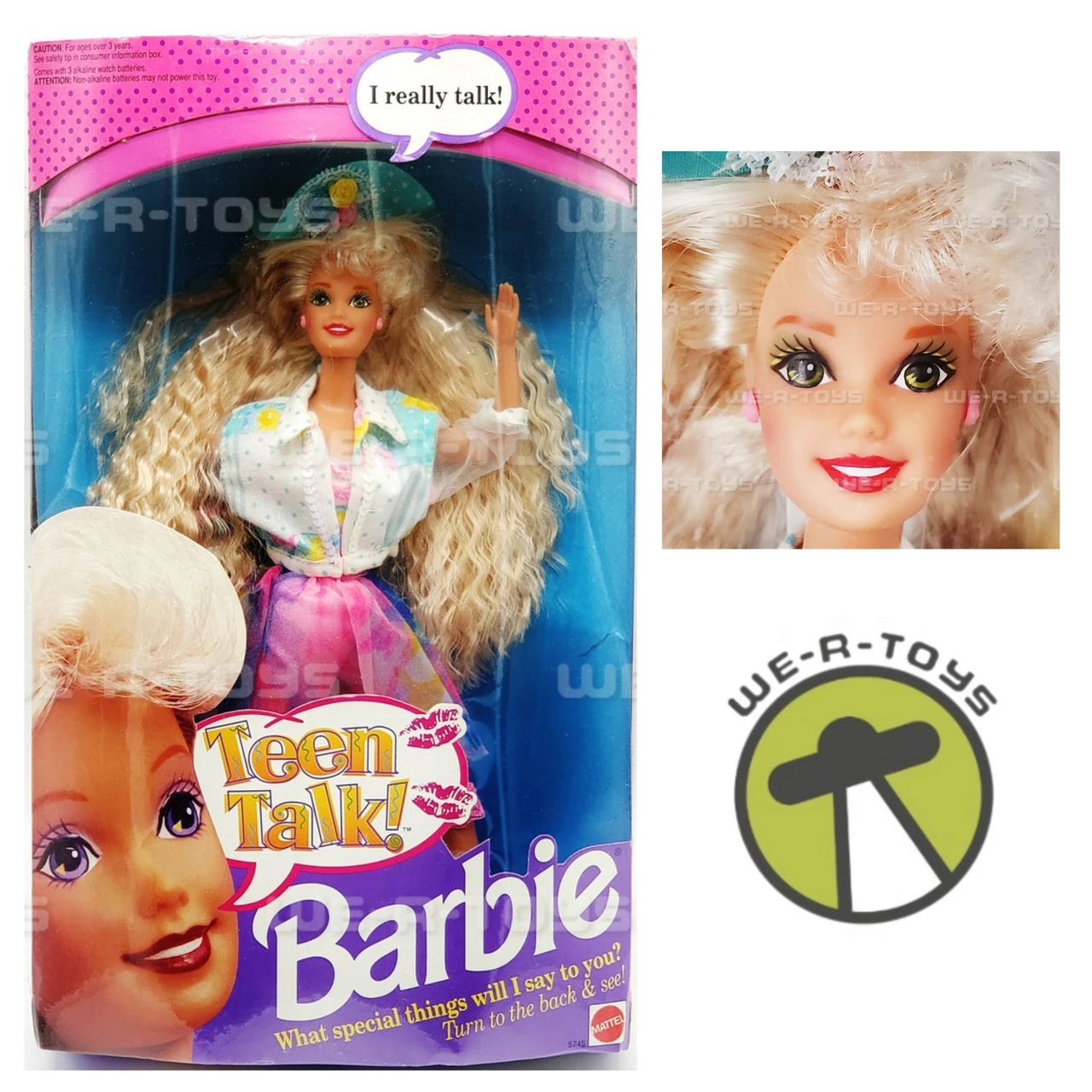 Barbie Teen Talk Doll Crimped Hair Pastel Theme 1991 Mattel #5745 