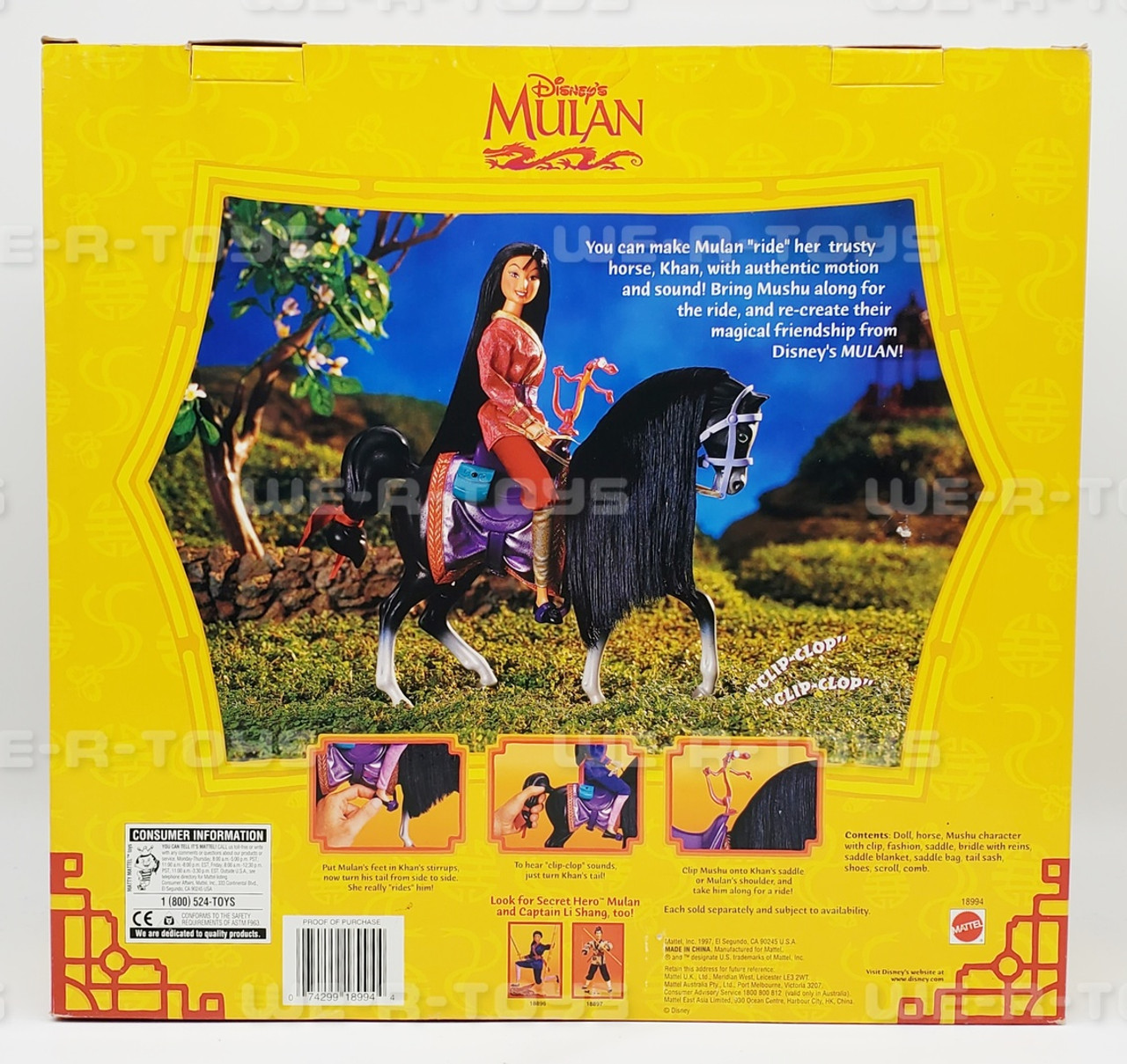 Disney's Mulan Doll Real Riding Mulan & Khan Gift Set w/ Mushu Mattel No.  18994