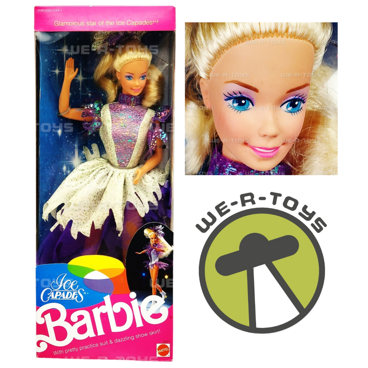 Ice Capades Barbie Doll Blue Background 1990 Mattel No. 9847 NEW