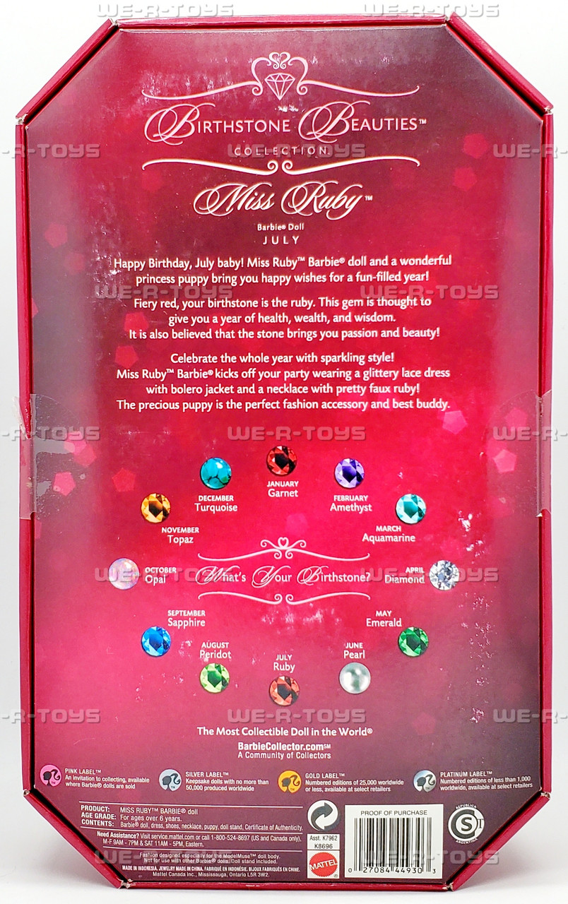 Miss Ruby Barbie Doll July Birthstone Beauties 2007 Mattel K8696
