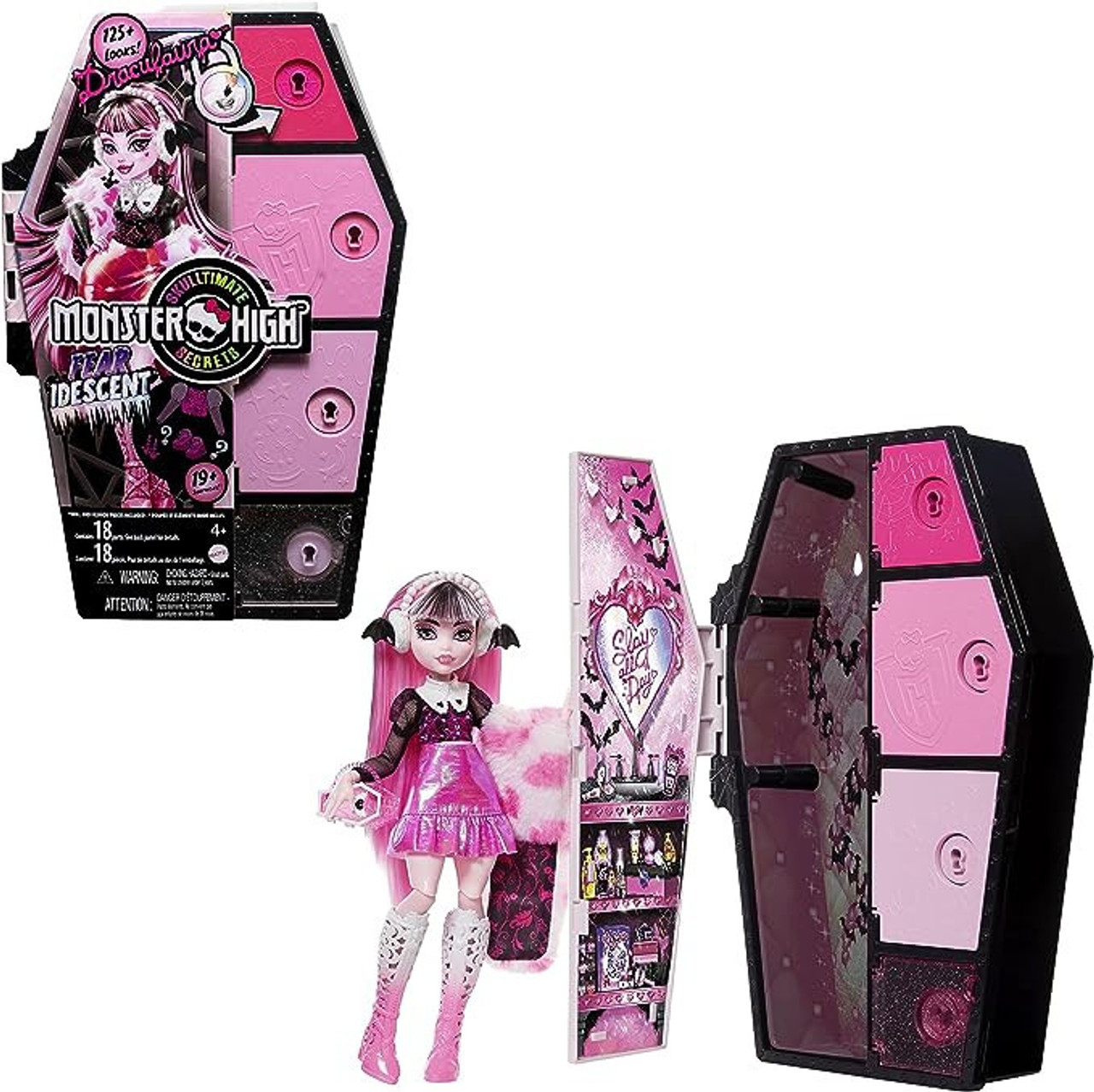  Monster High Doll and Fashion Set, Draculaura with Dress-Up  Locker and 19+ Surprises, Skulltimate Secrets : Everything Else