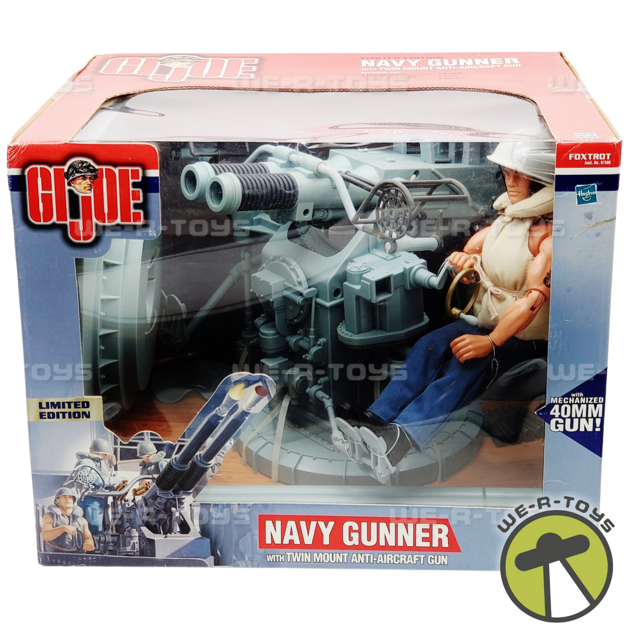 GI Joe Brunette Navy Gunner With Twin Mount Anti-Aircraft Gun White Helmet  NRFB