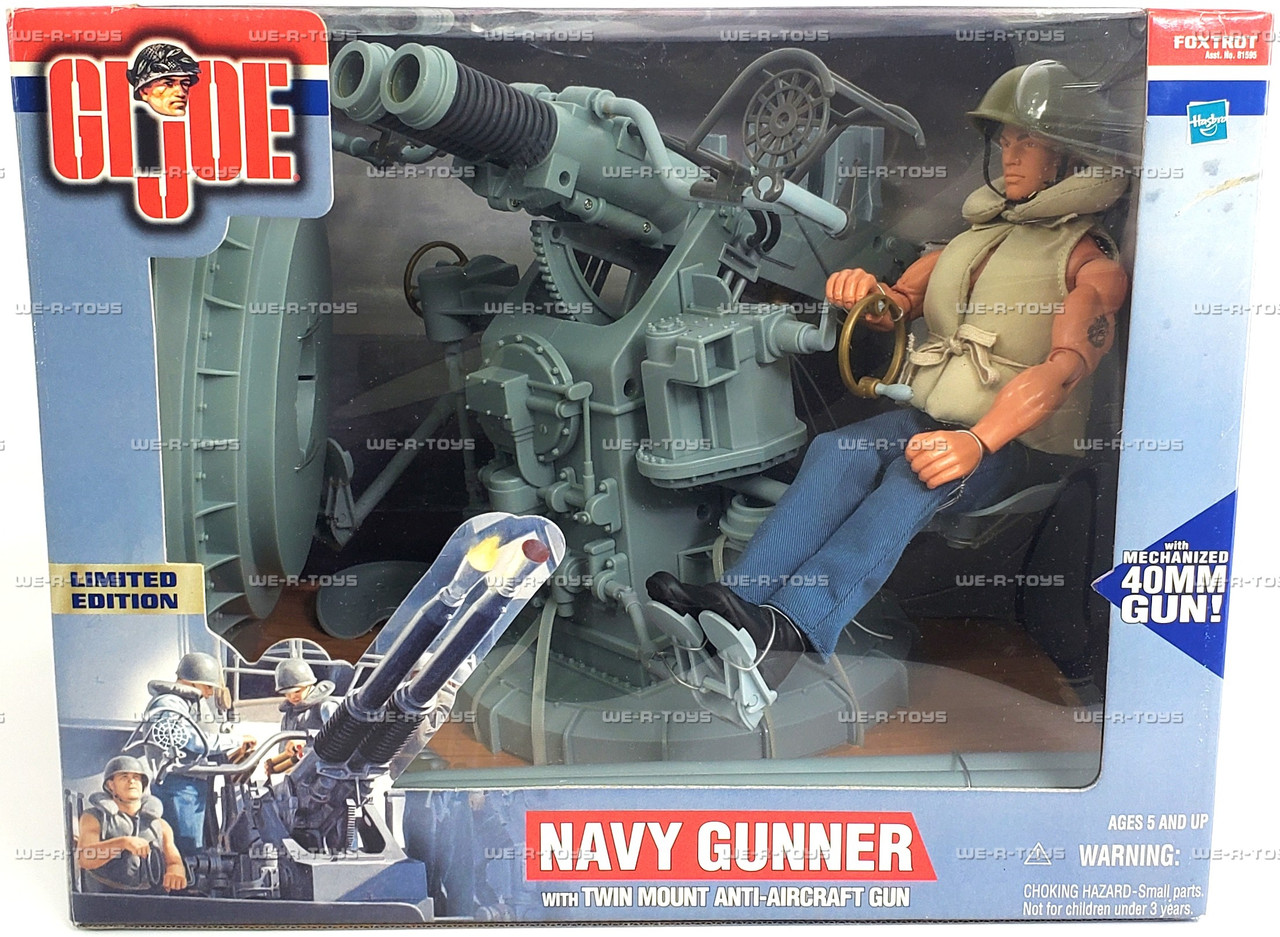 GI Joe Brunette Navy Gunner With Twin Mount Anti-Aircraft Gun