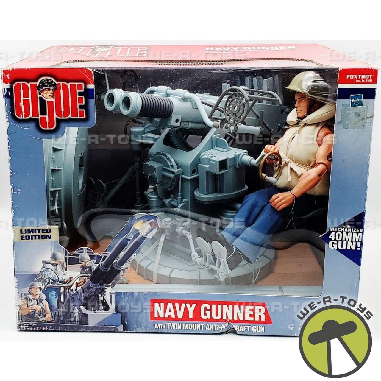 GI Joe Brunette Navy Gunner With Twin Mount Anti-Aircraft Gun Green Helmet  NRFB