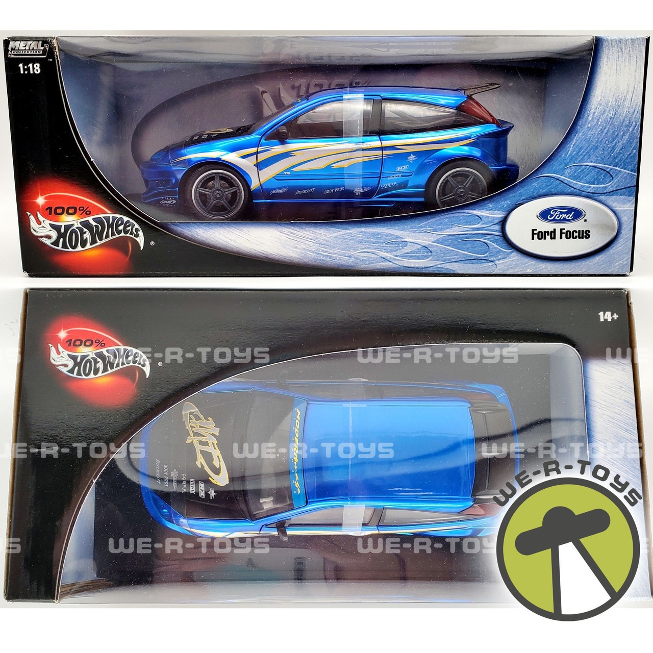 Hot Wheels 100% 1:18 Scale Blue Ford Focus #57317 Mattel 2002 NRFB