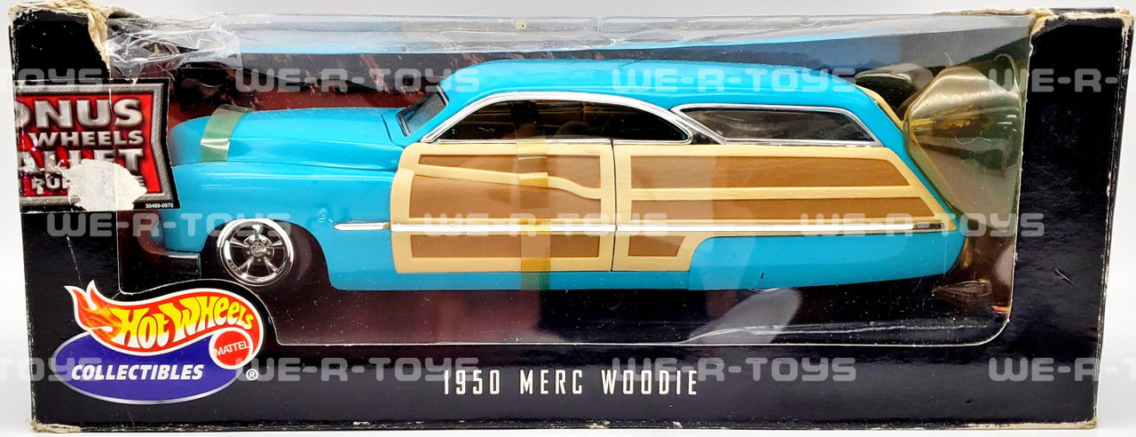 Hot Wheels Collectibles Blue 1950 Merc Woodie 1:18 Scale #27806 Mattel NRFB