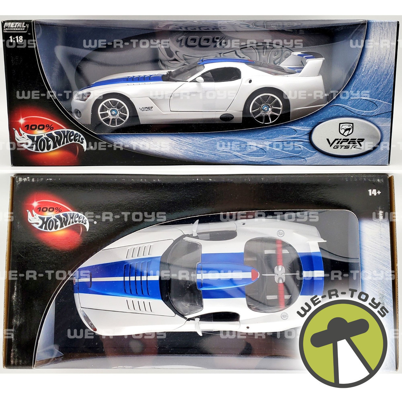 Hot Wheels 100% 1:18 Scale Viper GTSR Blue and White #57303 Mattel 2004 NRFB