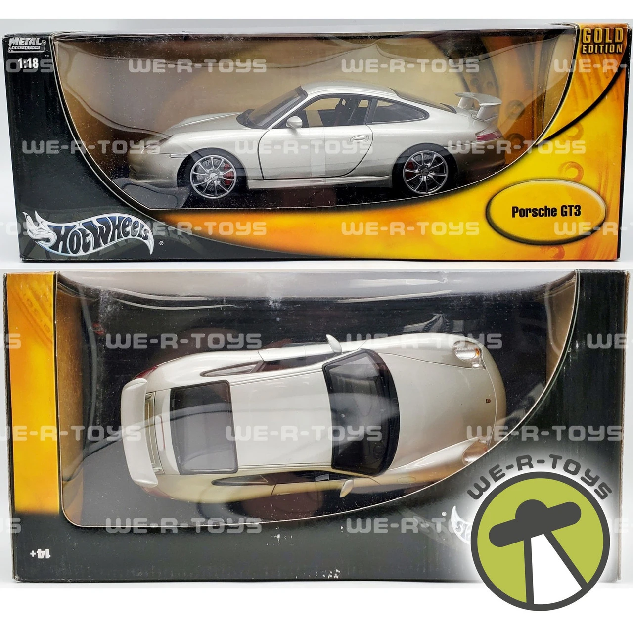 Hot Wheels Gold Edition Silver Porsche GT3 1:18 Scale Mattel 