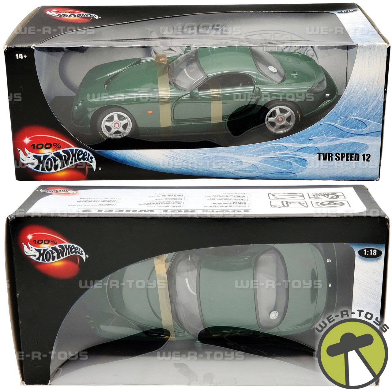 Hot Wheels 100% 1:18 Scale Green TVR Speed 12 Vehicle #50429 Mattel 2000  NRFB