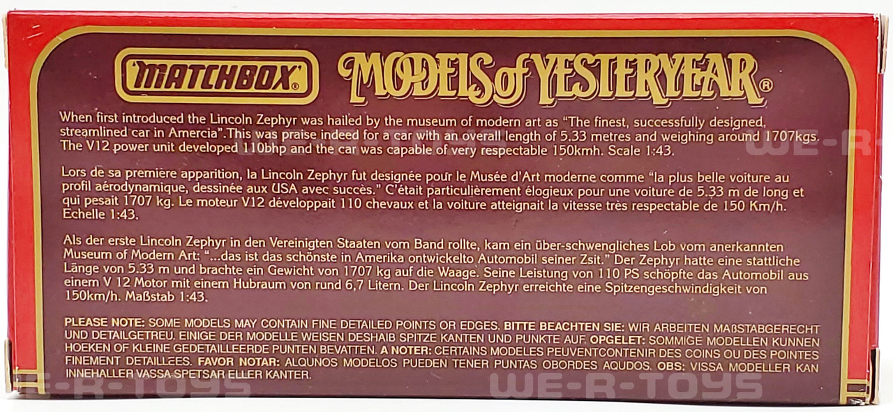 THOMYORKE FeelingPulledApartByHorses未使用 Matchbox Models of Yesteryear 1938 Lincoln Zephyr Dinky 1993 NEW