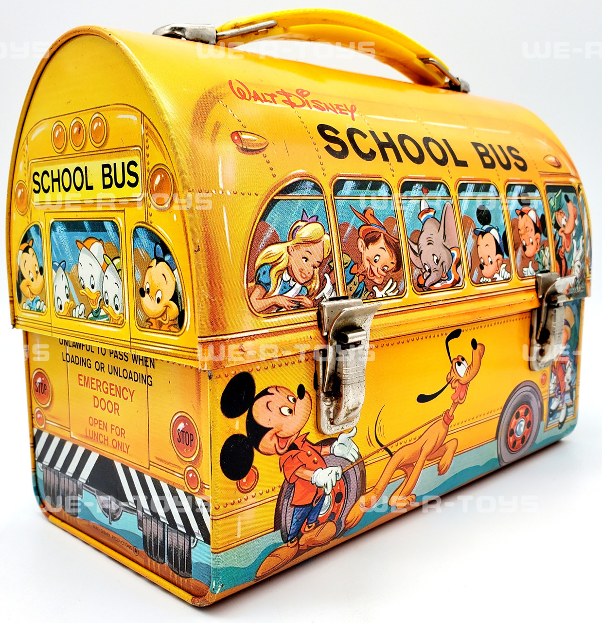 Walt Disney Vintage Metal Tin School Bus Lunchbox 1961 Aladdin Ind