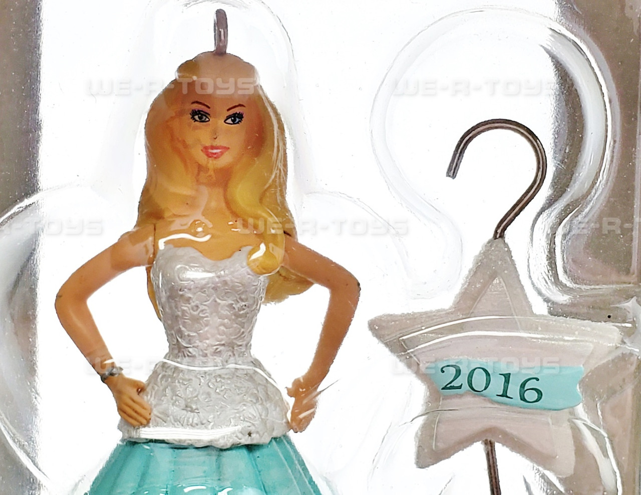 Hallmark Barbie 2016 Christmas Tree Ornament Green and White Dress USED We R Toys