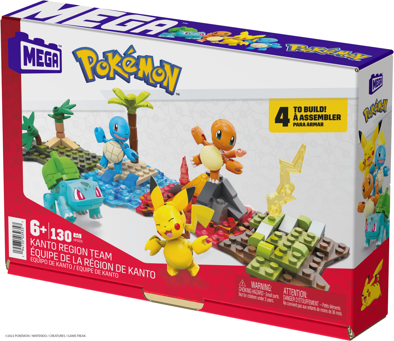 MEGA Pokemon Building Toy Kit Kanto Region Team with 4 Figures (130 Pieces)  for Kids 