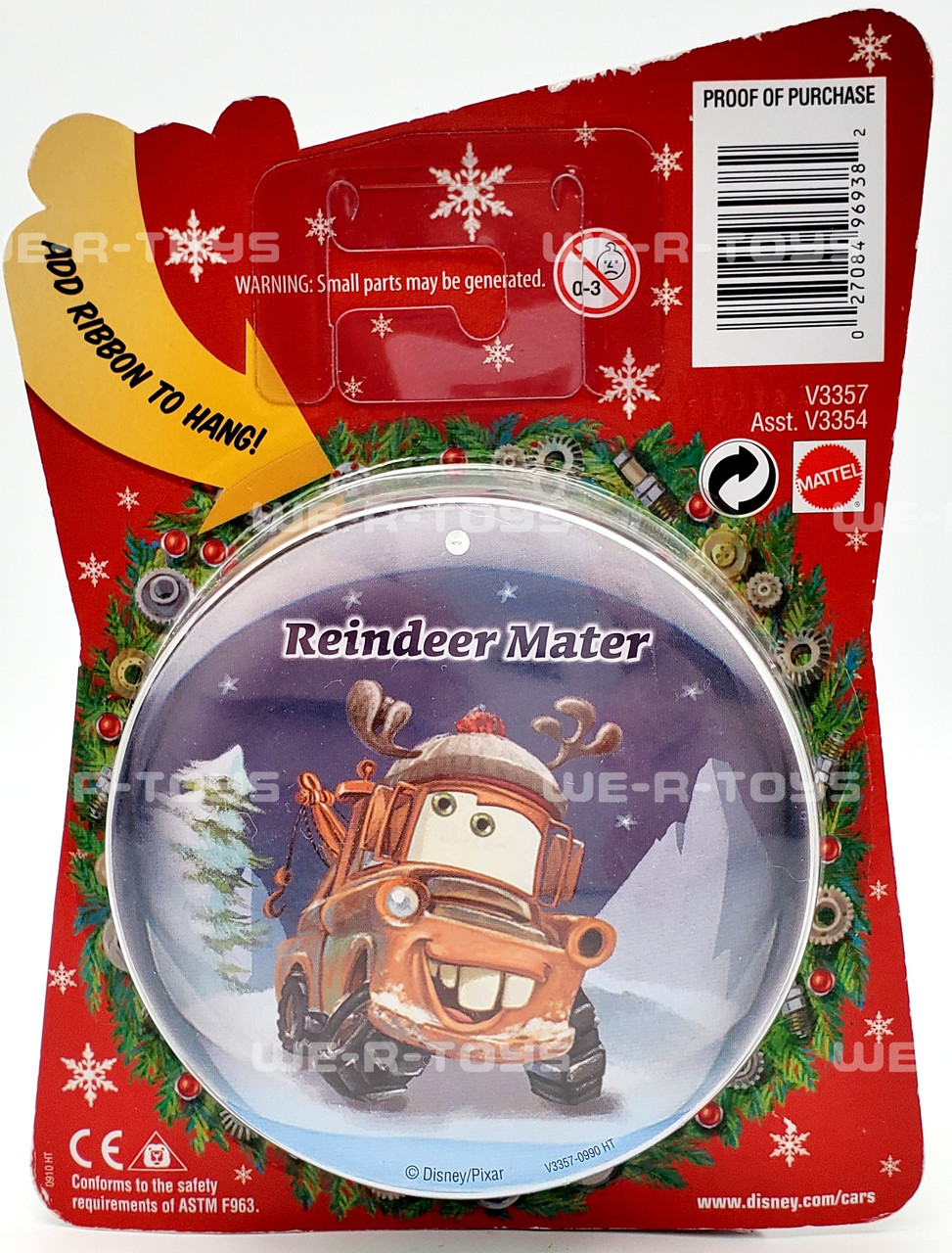 Disney Pixar Cars Reindeer Mater Ornament Toy Christmas Mattel