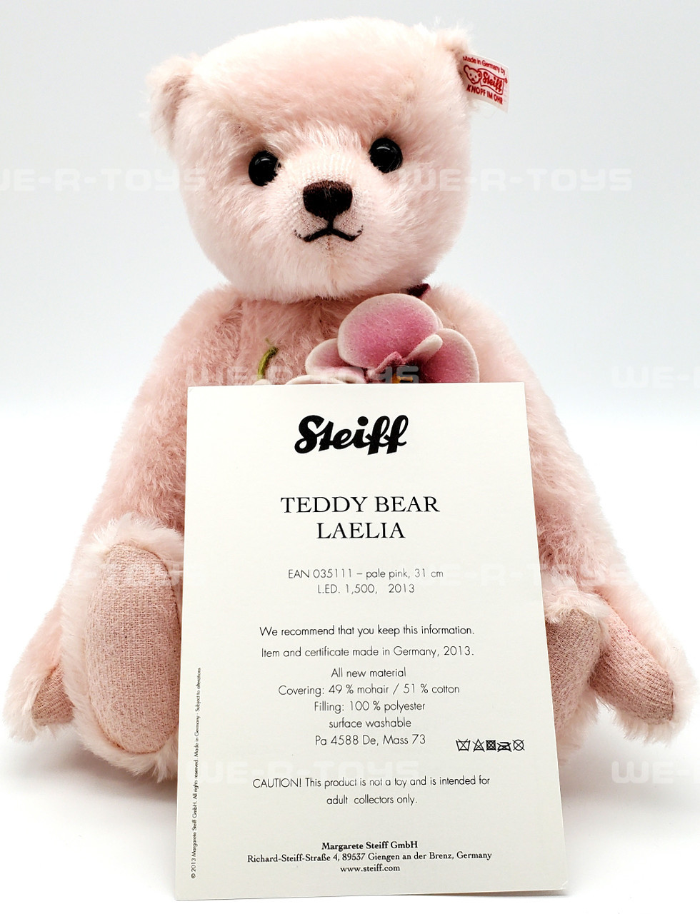 Steiff Teddy Bear 035111 Laelia Rose Pink Flowers with Certificate