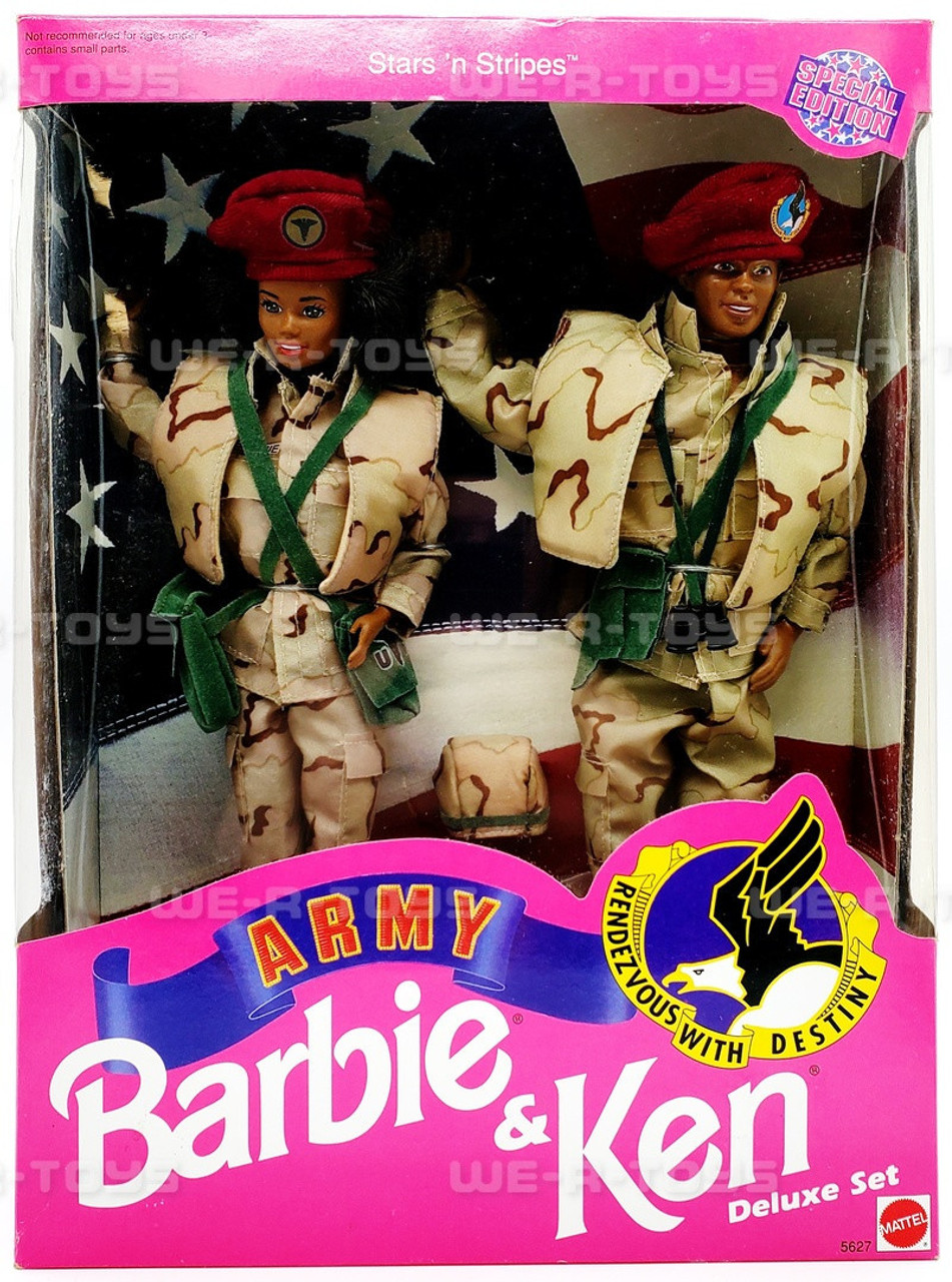 Stars 'n Stripes Army Barbie & Ken Deluxe Set African American 1992 Mattel  5627