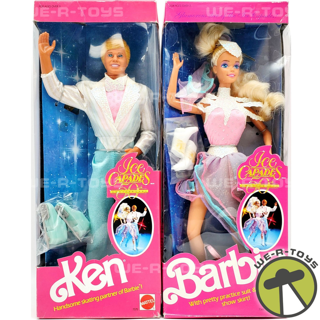 Barbie Ice Capades 50th Anniversary Barbie and Ken Dolls 1989 Mattel #7365  NRFB