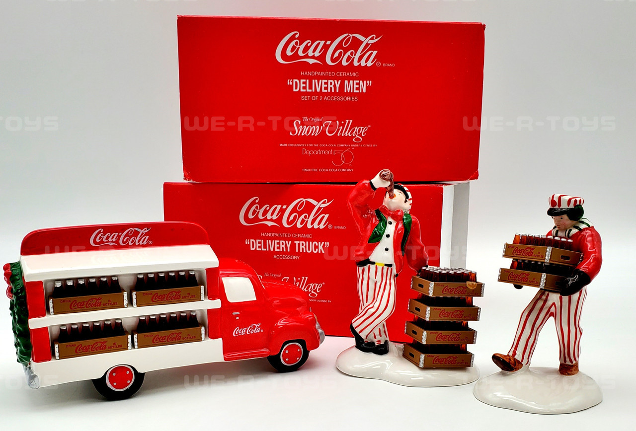 Coca-Cola Hand painted Ceramic Set of Truck and Delivery Men Snow