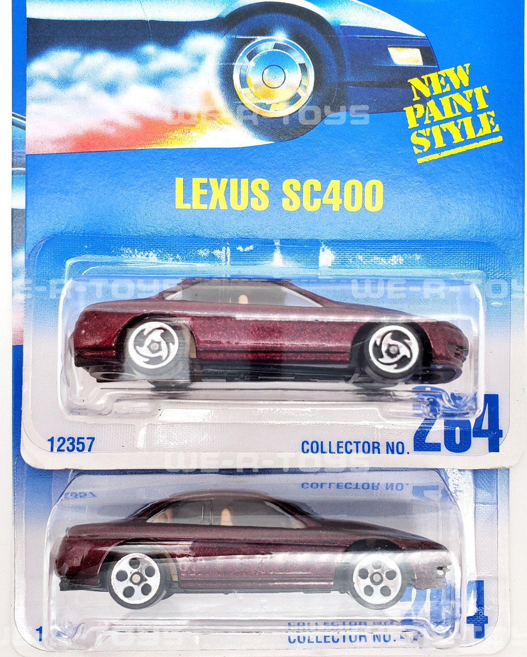 Hot Wheels Lot of 2 Burgundy Lexus SC400 (WHEEL VARIATIONS) Mattel 1991 NRFP