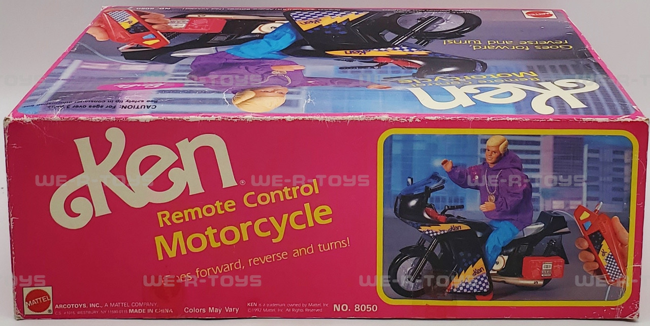 Barbie Ken Tethered RC Remote Control Black Motorcycle 1992 Mattel #8050  NRFB