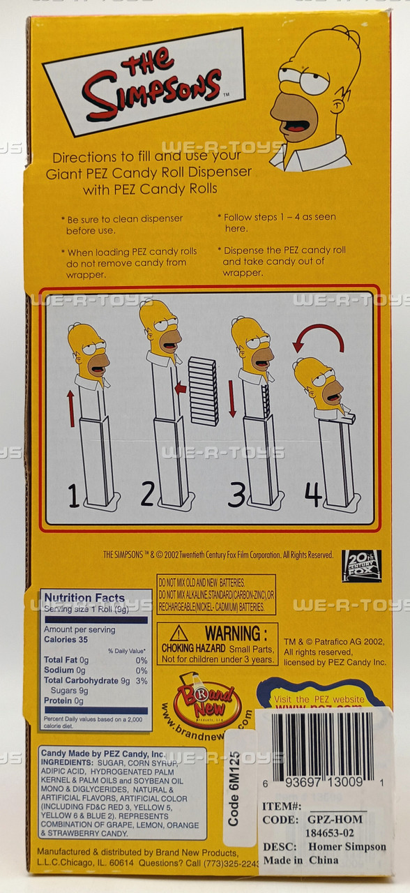 The Simpsons Homer Simpson Talking Giant PEZ Candy Roll Dispenser