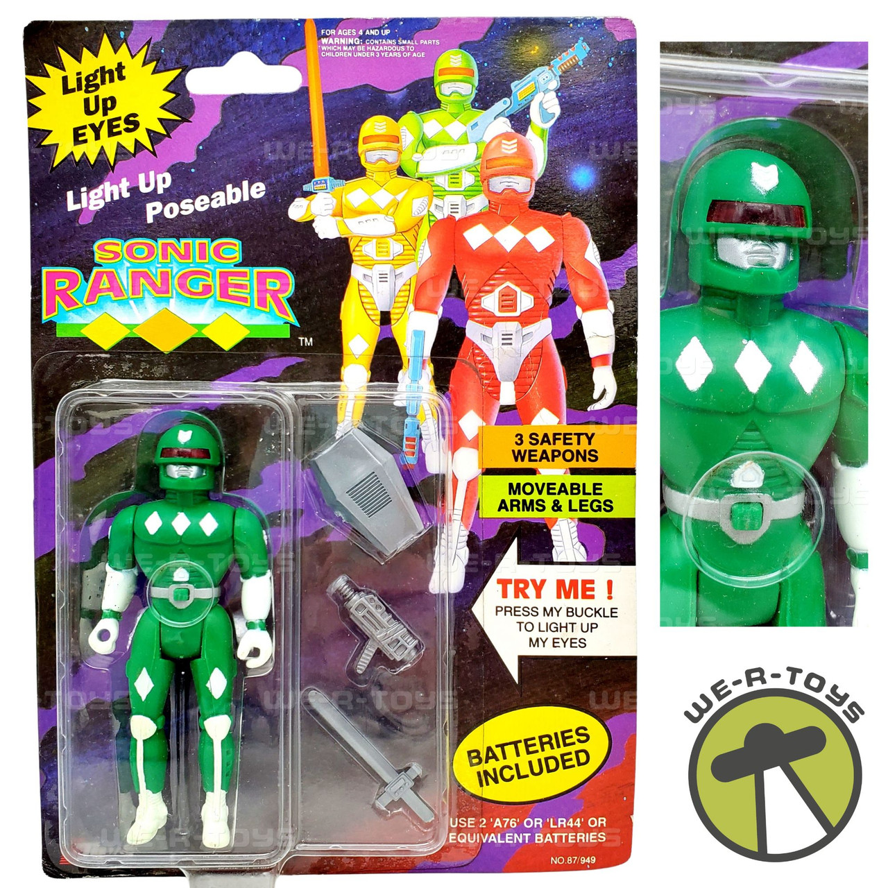 Light Up Eyes Poseable Green Sonic Ranger with Weapons Soma EToys