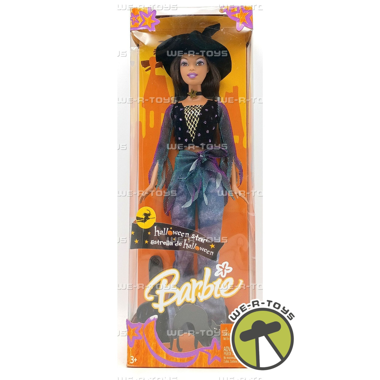 Halloween Star Barbie Doll African American In Witch Hat 2005