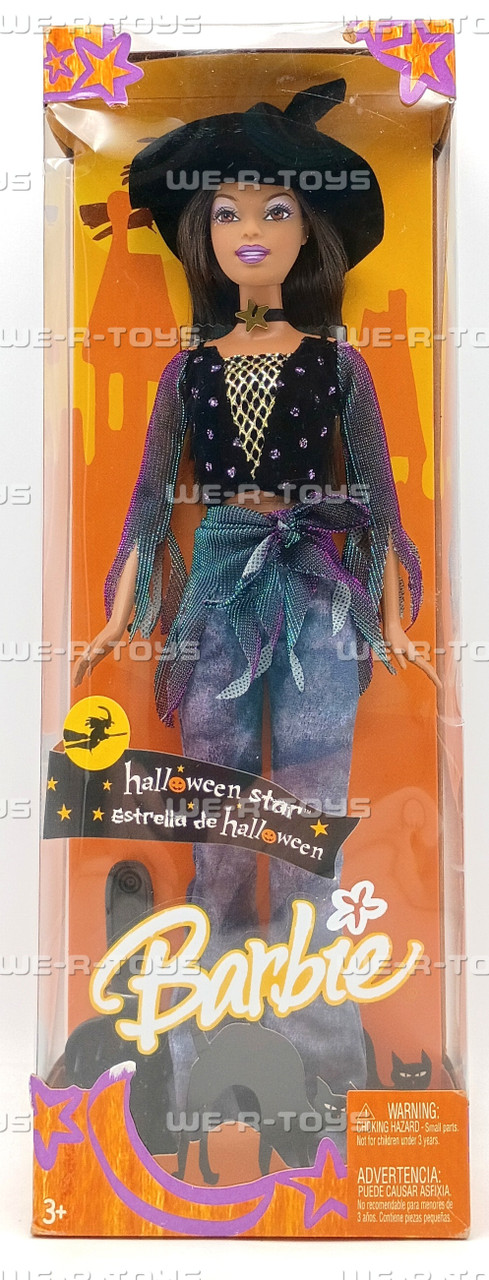 Halloween Star Barbie Doll African American In Witch Hat 2005