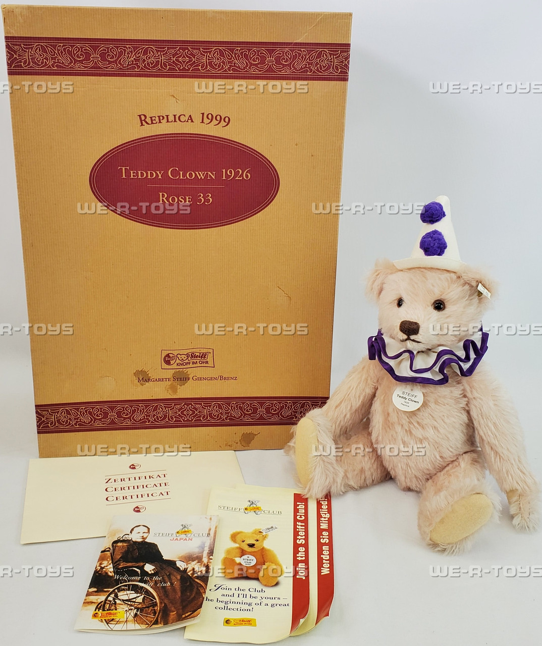 Steiff Teddy Clown 1926 Replica in Rose 33 w/ Certificate 1999