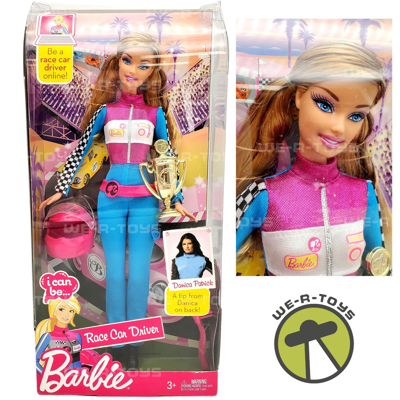 Barbie I Can Car Driver Doll with Helmet and Trophy