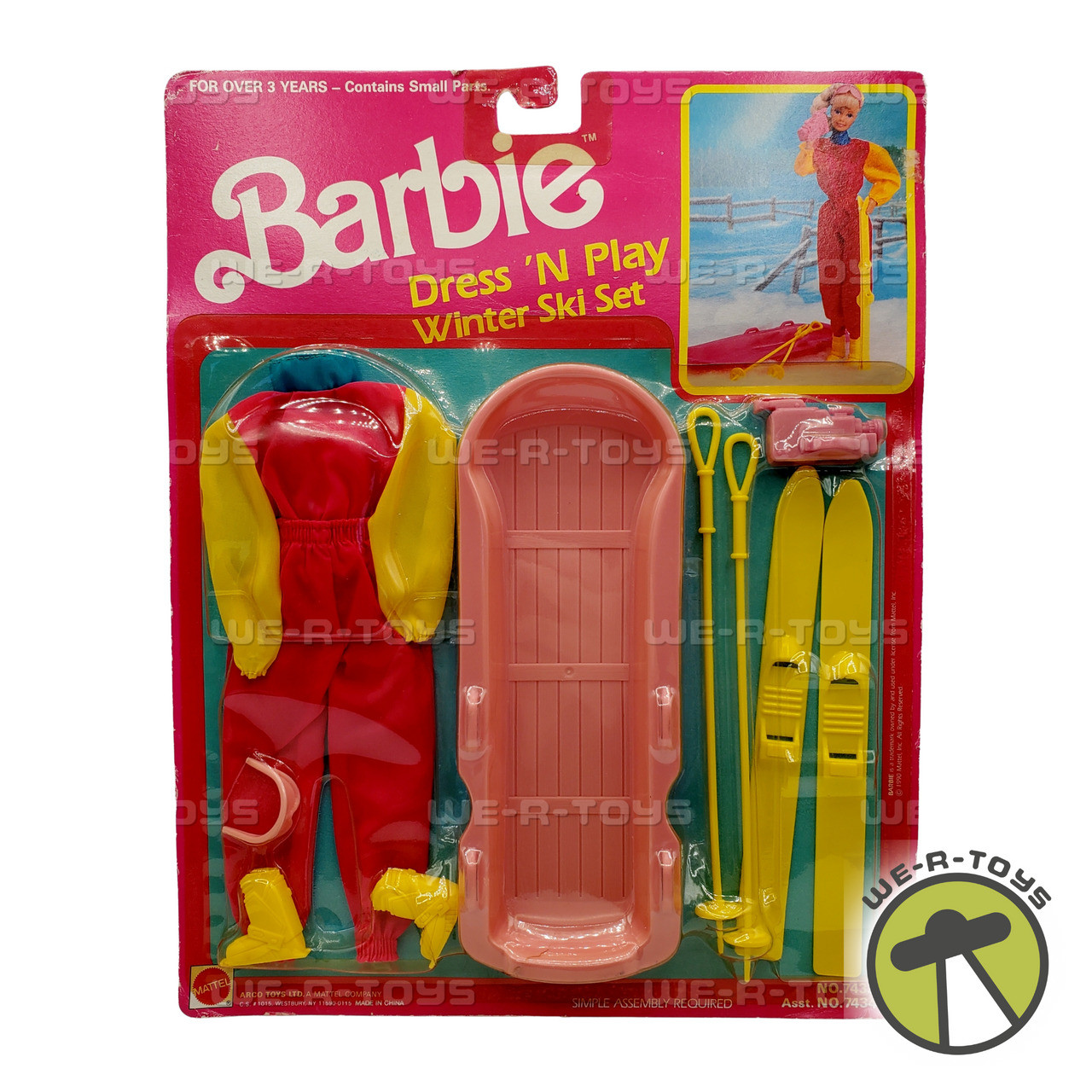 Barbie Dress 'N Play Winter Ski Set Fashion & Accessories 1990 Mattel #7433  NRFP