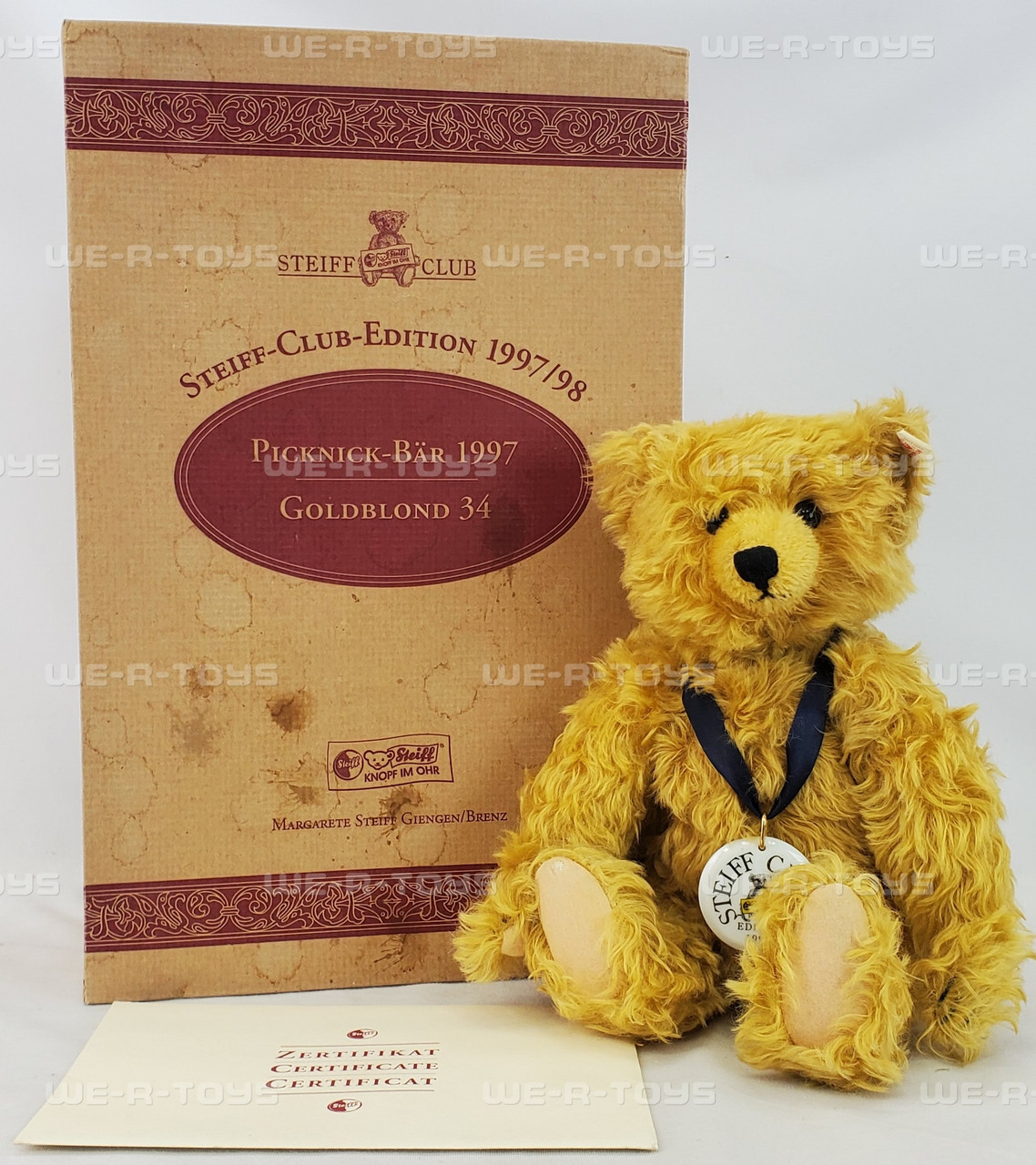 Steiff 1997年モデル ぬいぐるみ Steiff Club 1997 Picnic Bear Gold Blond 34 with Certificate USED